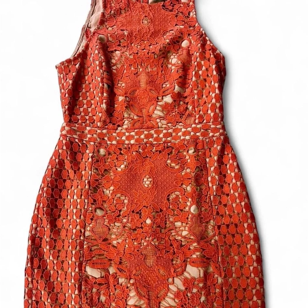 NWT cottagecore boho wedding guest Endless Rose coral sheath lace mini dress - Picture 4 of 6